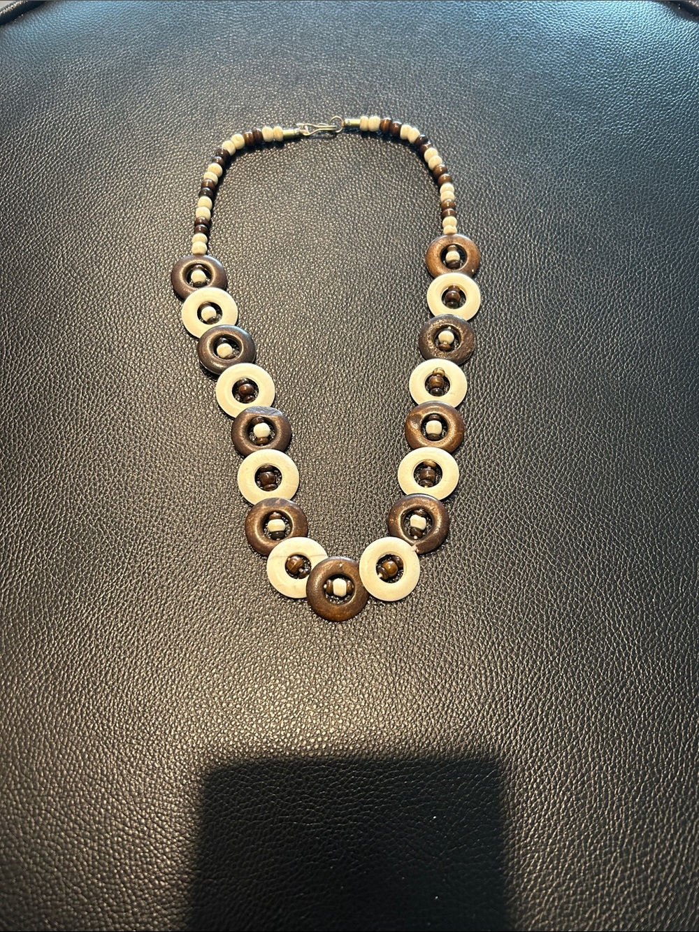Handcrafted Brown and Cream Bone Discs Beaded Necklace